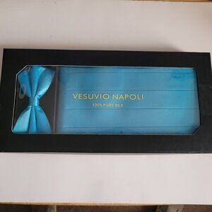 NIB Vesuvio Napoli Turquoise Blue 100% Pure Silk‎ Bow Tie With Cummerbund Set